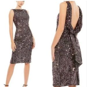 Mac Duggal Boatneck Black Rose 26438 Sequin Evening Dress W/Cowl Back $298
